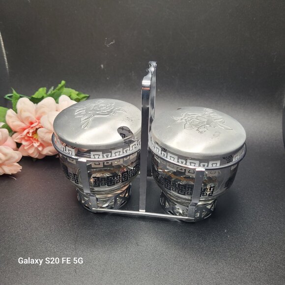 Vintage Libbey Condiment Set in Caddy With Lids Mid Century Design - Picture 2 of 16